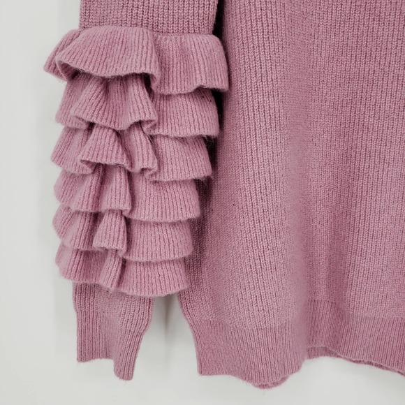 Atoir Ribbed Knit Sweater S Ruffle Long Sleeve Crew Neck Chunky Mauve Pink NWT - Picture 4 of 7